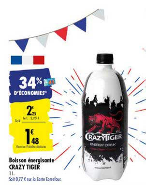 boisson énergisante crazy tiger 34% d'économies