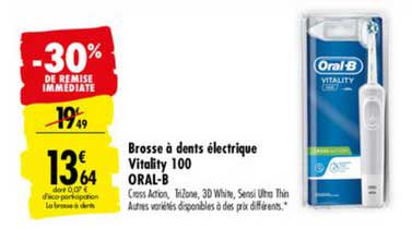 brosse à dents électrique vitality 100 oral-b -30% de remise immédiate