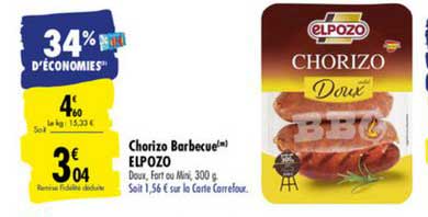 chorizo barbecue elpozo 34% d'économies
