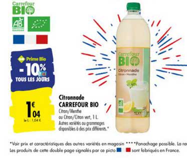 citronnade carrefour bio -10% tous les jours