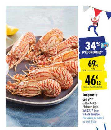 langouste cuite 34% d'économies
