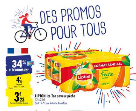 lipton ice tea saveur pêche 34% d'économies
