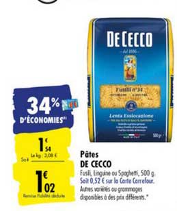 pâtes de cecco 34% d'économies
