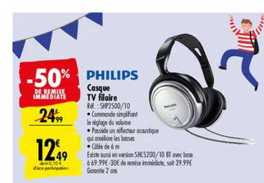 Philips Casque Tv Filaire -50% De Remise Immédiate