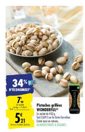 pistaches grillées wonderful 34% d'économies