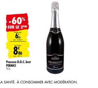 prosecco d.o.c. brut pernici -60% sur le 2ème