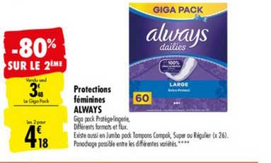 protections féminines always -80% sur le 2ème