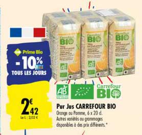 pur jus carrefour bio -10% tous les jours