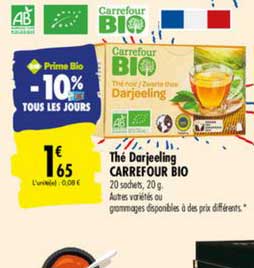 thé darjeeling carrefour bio -10% tous les jours