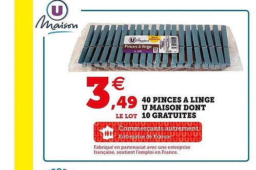 40 pinces à linge u maison dont 10 gratuites