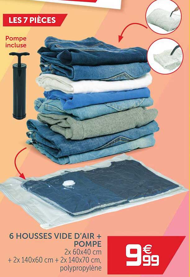 6 housses vide d'air + pompe