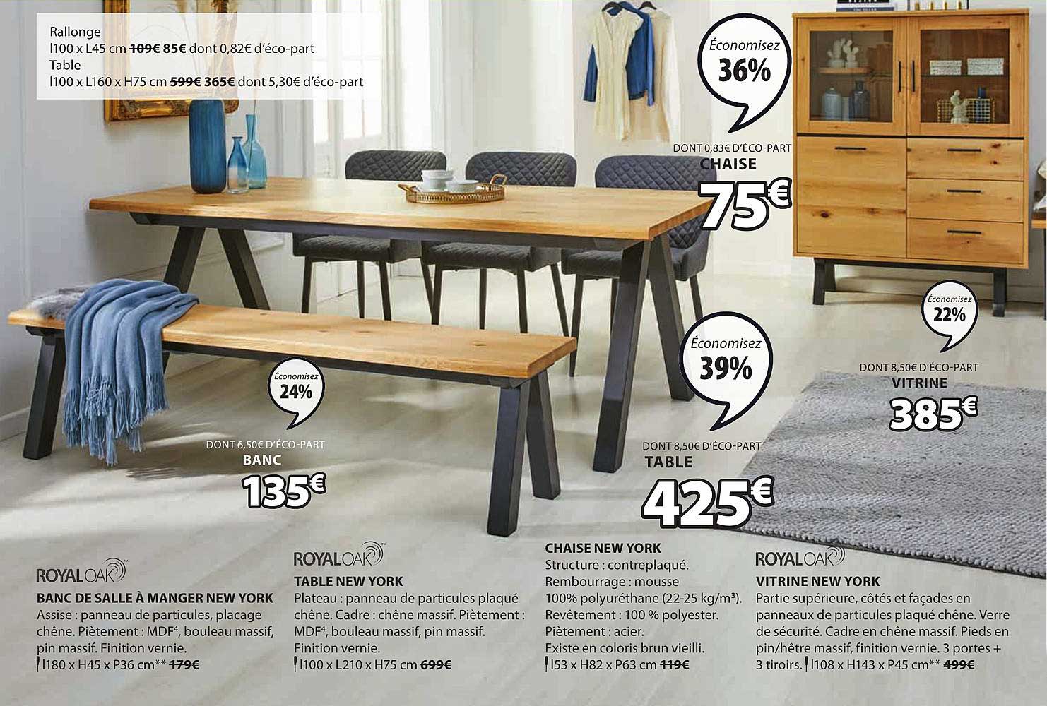 banc de salle à manger new york. table new york, chaise new york, vitrine new york