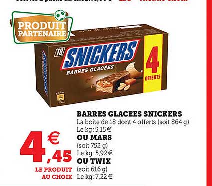 Barres Glacees Snickers, Ou Mars, Ou Twix