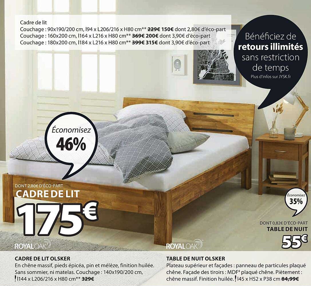 cadre de lit olsker, table de nuit olsker