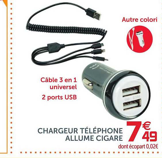 chargeur téléphone allume cigare