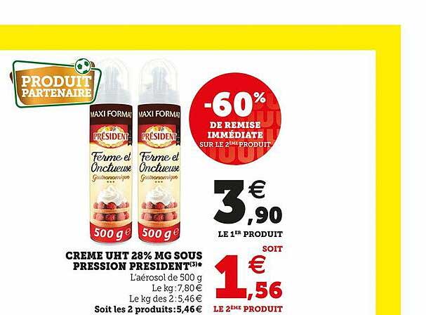 crème uht 28% mg sous pression président