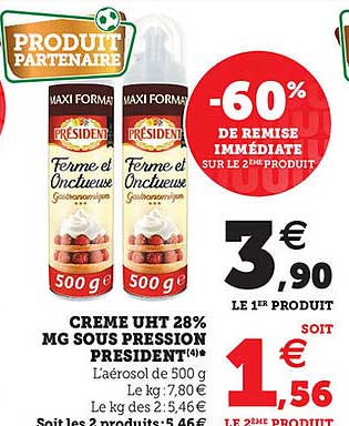 creme uht 28% mg sous pression president