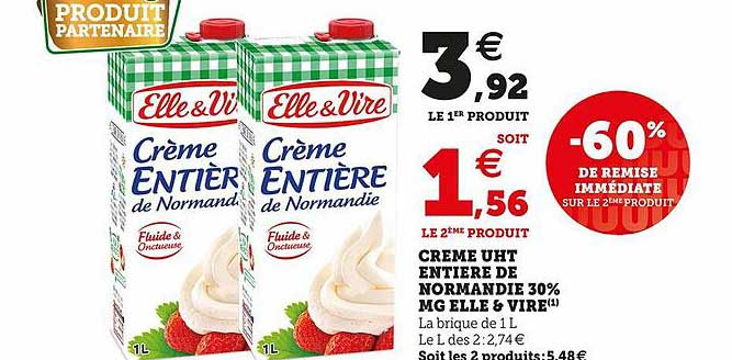 Crème Uht Entière De Normandie 30% Mg Elle & Vire