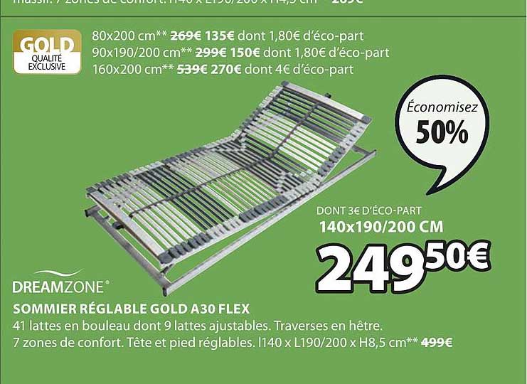 dreamzone sommier réglable gold a30 flex
