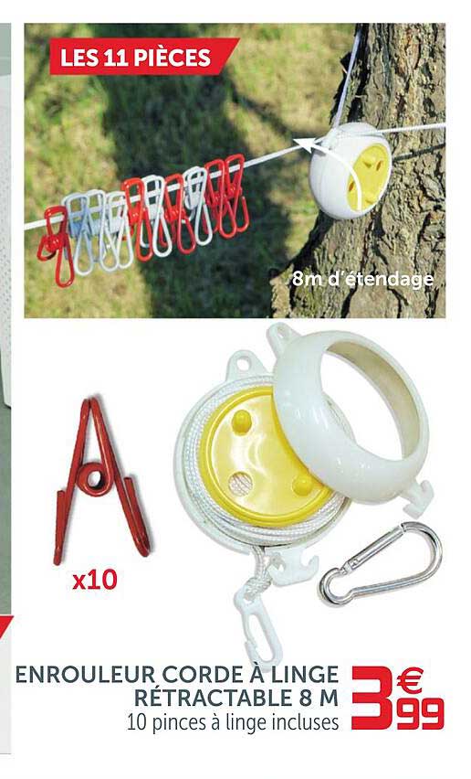 Enrouleur Corde A Linge Rétractable 8 M