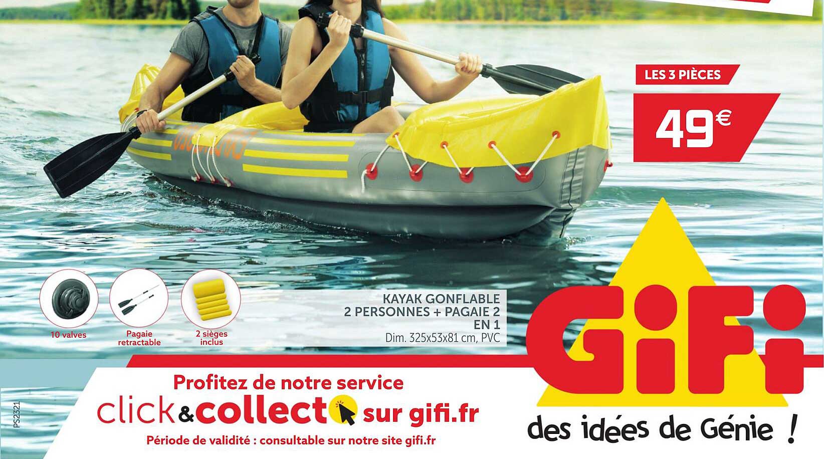 kayak gonflable 2 personnes + pagaie 2 en 1