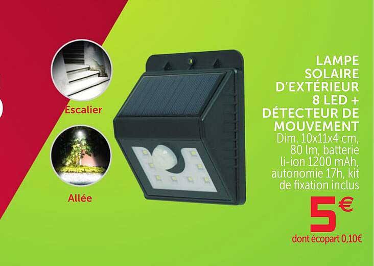 lampe solaire d'extérieur 8 led + détecteur de mouvement
