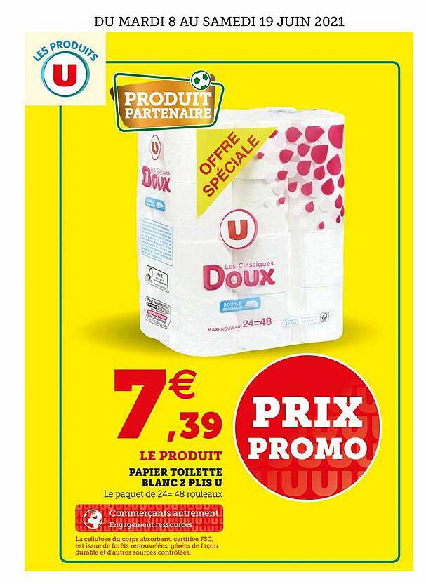 papier toilette blanc 2 plis u