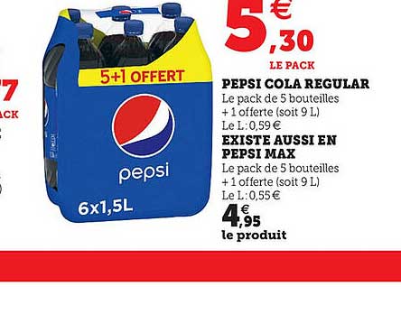 pepsi cola regular, existe aussi en pepsi max