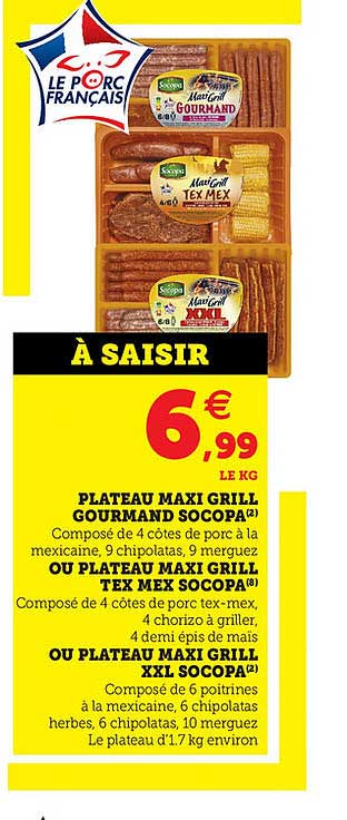 plateau maxi grill gourmand socopa, ou plateau maxi grill tex mex socopa, ou plateau maxi grill xxl socopa
