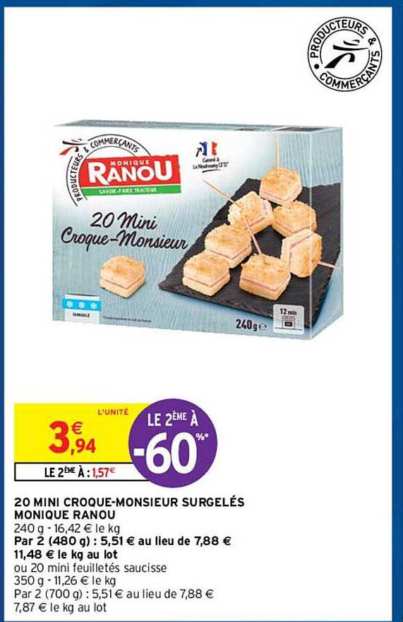 20 mini croque-monsieur surgelés monique ranou