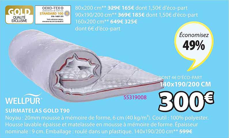 Surmatelas Gold T90