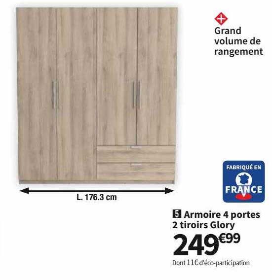 Armoire 4 Portes 2 Tiroirs Glory