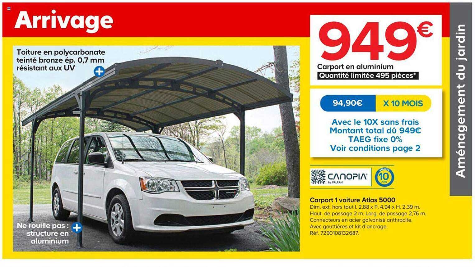 carport 1 voiture atlas 5000 canopia