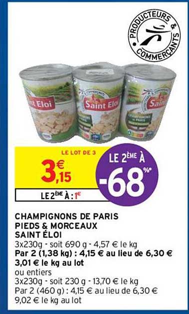 champignons de paris pieds & morceaux saint éloi