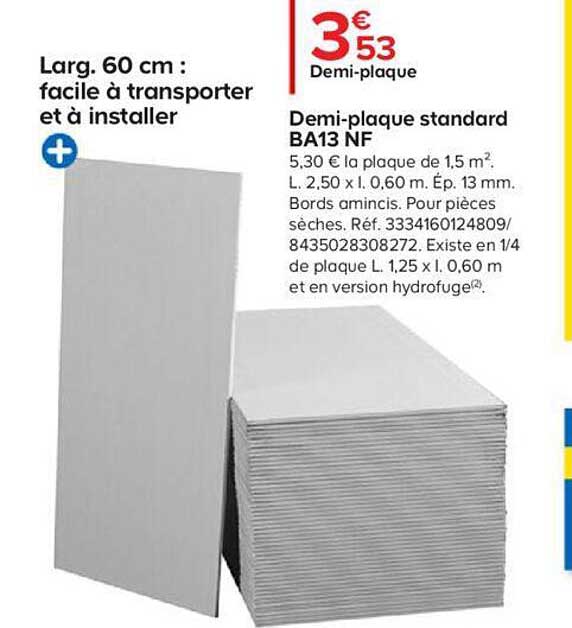 demi-plaque standard ba13 nf