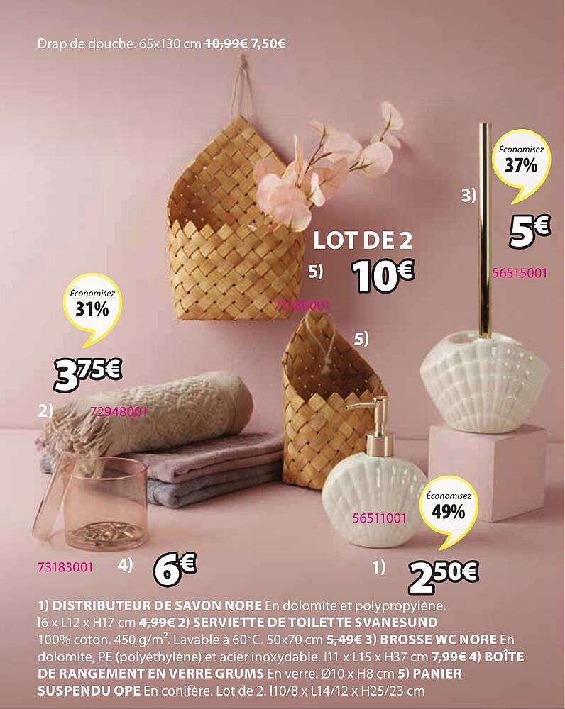 distributeur de savon nore, serviette de toilette svanesung, brosse wc nore, boîte de rangement en verre grums, panier suspendu ope