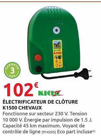 électrificateur de clôture k1500 chevaux kidoz