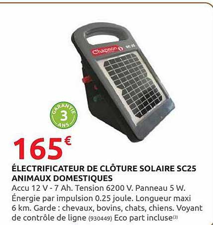électrificateur de clôture solaire sc25 animaux domestiques