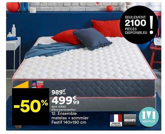 ensemble matelas + sommier festif 140 x 190 cm