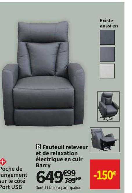 fauteuil releveur et de relaxation électrique en cuir barry