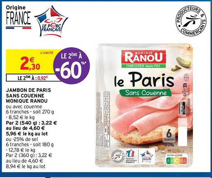 Jambon De Paris Sans Couenne Monique Ranou