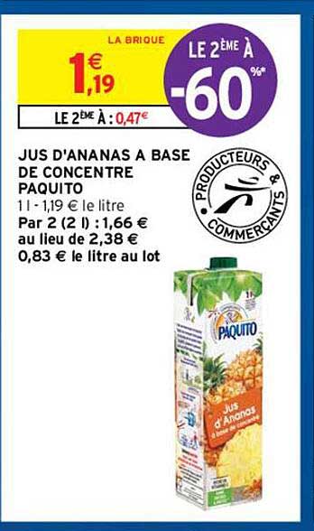 jus d'ananas à base de concentré paquito