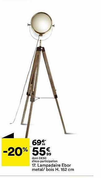 lampadaire ebor metal - mois h. 152 cm