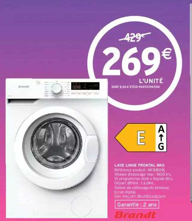 lave linge frontal 8kg brandt