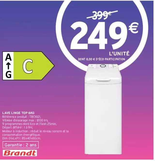 lave linge top 6 kg brandt