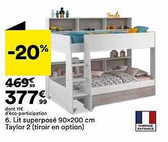 Lit Superposé 90 X 200 Cm Taylor 2 (tiroir En Option)