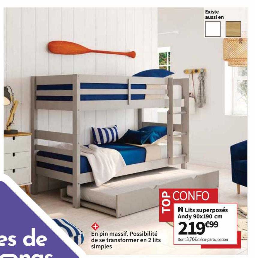 lits superposés andy 90 x 190 cm