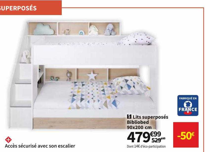 lits superposés bibliobed 90 x 200 cm