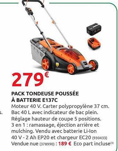 pack tondeuse poussée à batterie e137c