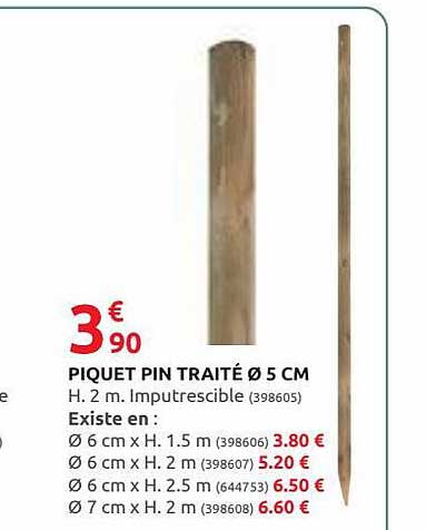 piquet pin traité ø 5 cm